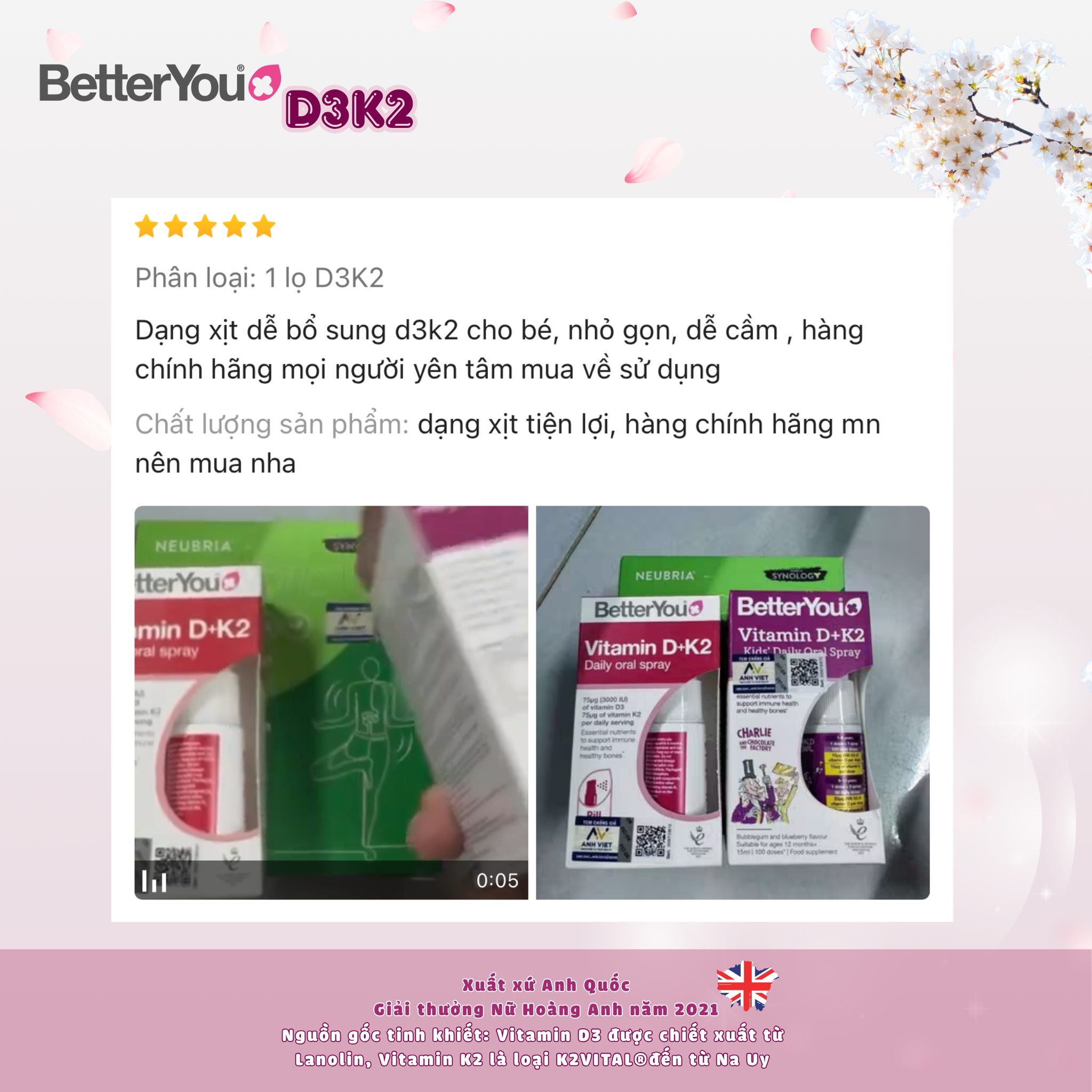 BetterYou D3K2 dạng xịt – giải pháp bổ sung vitamin hiệu quả cho bé từ 1–12 tuổi. 