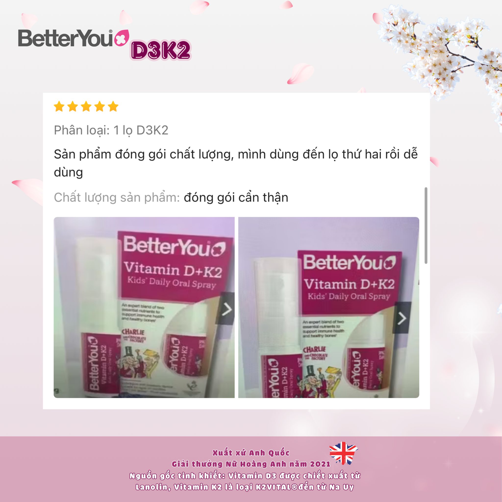 BetterYou D3K2 dạng xịt – giải pháp bổ sung vitamin hiệu quả cho bé từ 1–12 tuổi. 