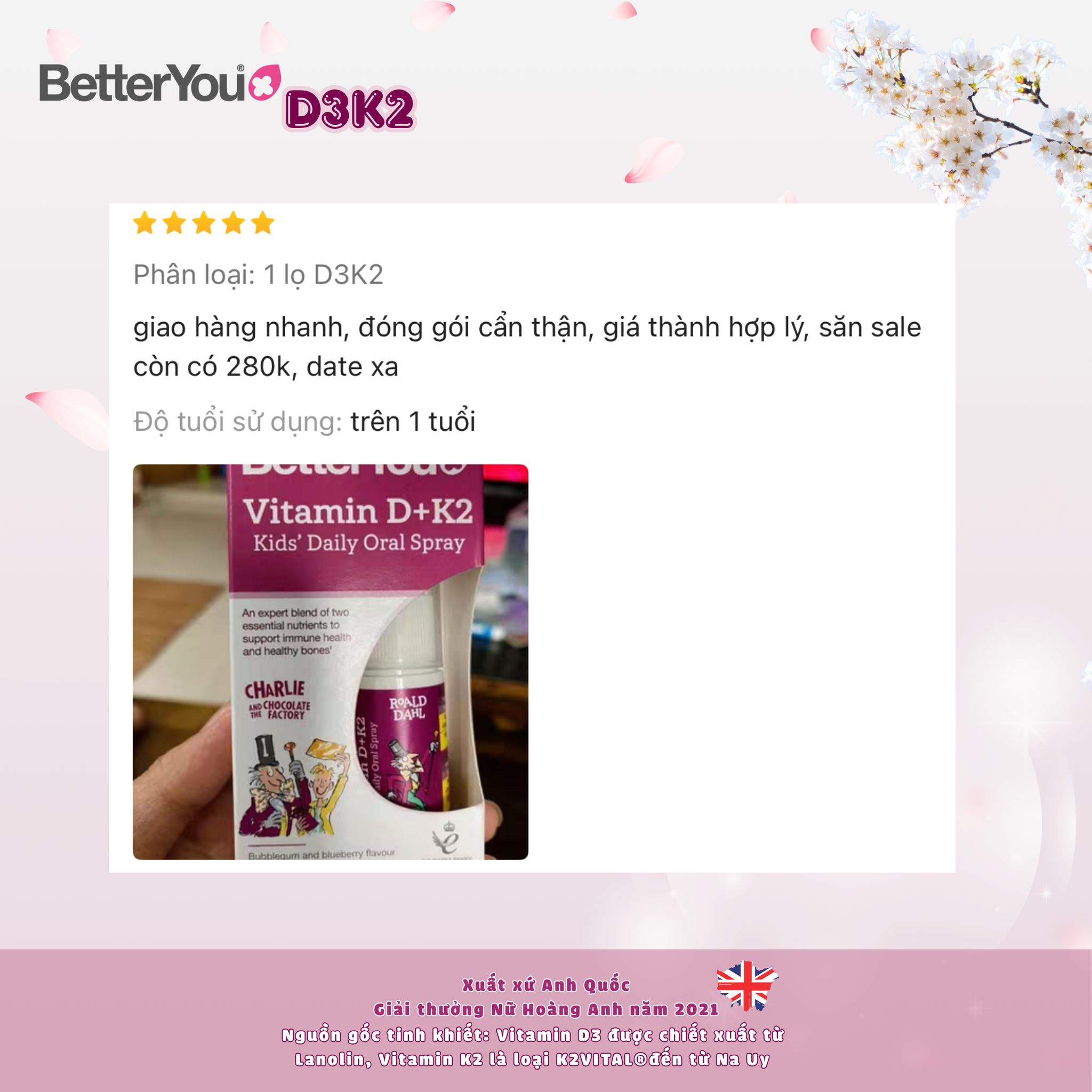 BetterYou D3K2 dạng xịt – giải pháp bổ sung vitamin hiệu quả cho bé từ 1–12 tuổi. 